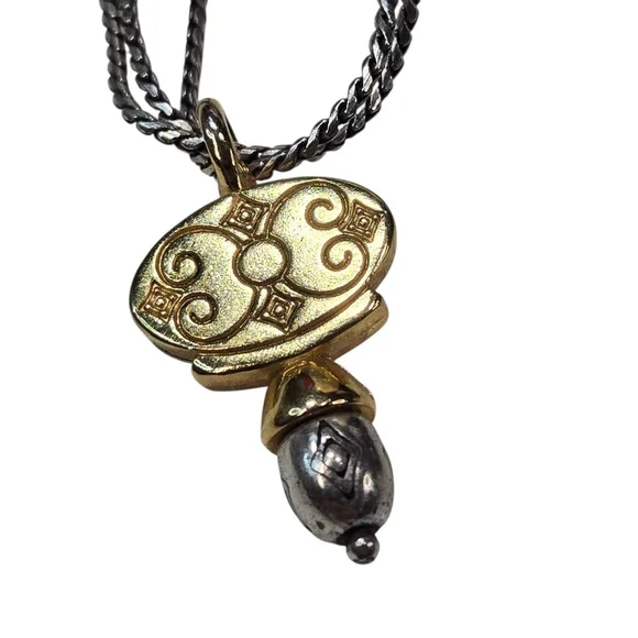 Brighton Venezia Gold/Silver Scrolled Oval Pendant 3-Strand Necklace Retired